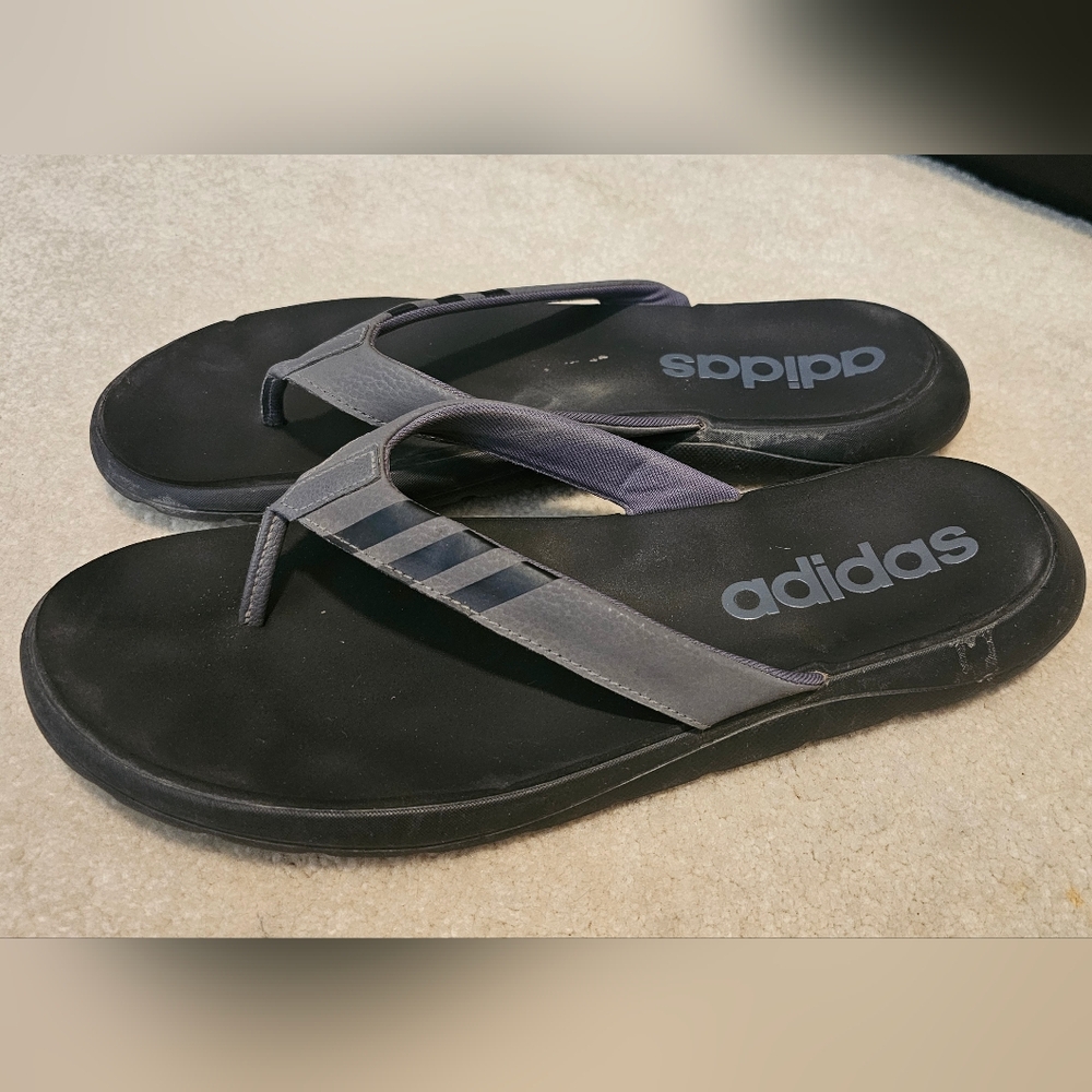 Adidas Black and Gray Flip Flops size 12
